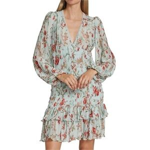 byTiMo Floral-Printed Smocked Plisse Dress Floral V-Neck Pleated Dress size S